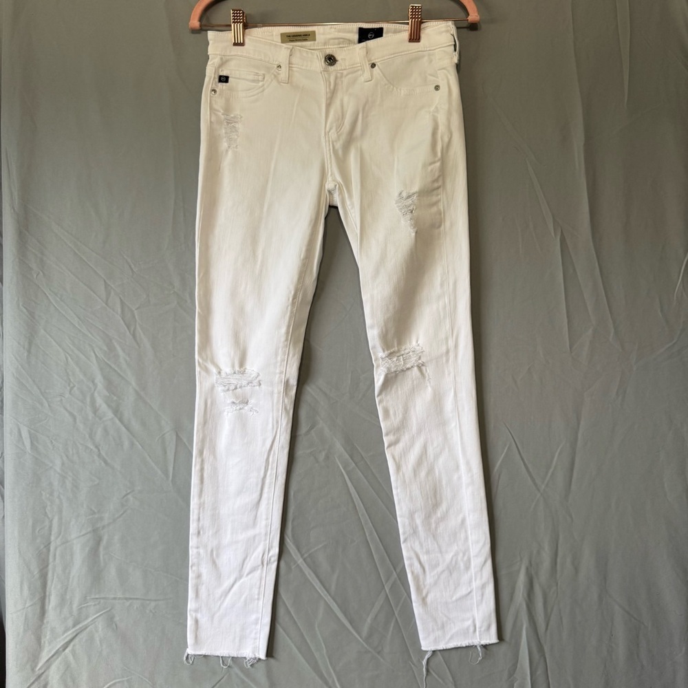 AG Adriano Goldschmied Womens White Distressed Super Skinny Ankle Size 25R